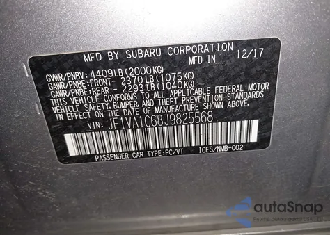 2018 Subaru Wrx Premium z USA, uszkodzony, nr VIN JF1VA1C68J9825568